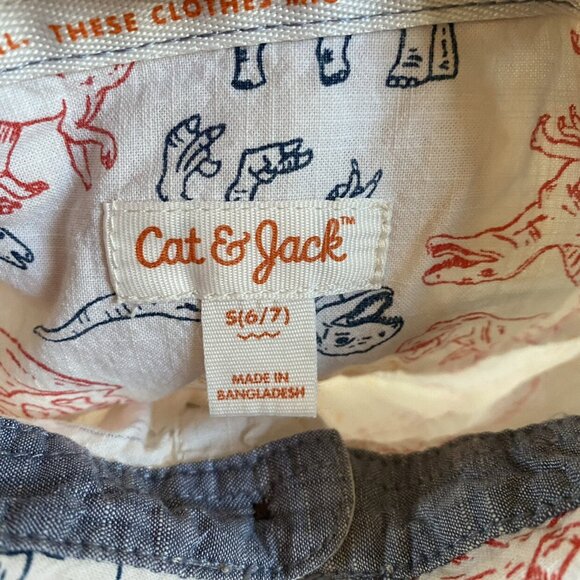 Cat & Jack Dinosaur Button Down Shirt Size S 6/7 - Picture 3 of 4